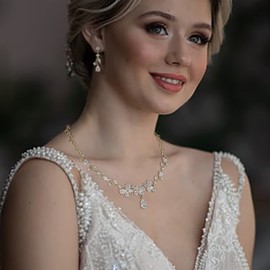 BriLove Wedding Jewelry Set for Bride CZ Teardrop Butterfly Flower Leaf Filigree Necklace Earrings Clear-Gold Toned