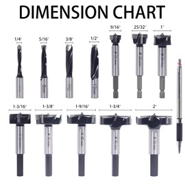 CSOOM Forstner Bit Set, 13PCS Forstner Drill Bits for Wood, Auger Opener Hexagonal Handle Drilling Cutting Tool for Hardwood, Softwood, Plastic, Plywood