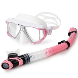 Snorkeling Gear for Adults, Anti-Fog 4-Window Snorkel Mask and Dry Top Snorkel Set, Adult Snorkel Set with Panoramic View, Soft Silicone, Mesh Bag for Scuba Diving, Swimming, Travel