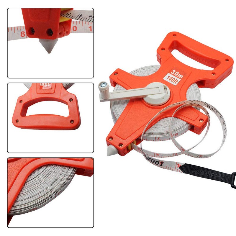 POWERTOOL 30M 100Ft Fiberglass Tape Measure with Double-Sided Scales and
