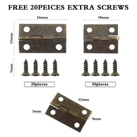 CVIUYO 60 Pack Small Hinges, Jewelry Box Hinges Mini Hinges for Wooden Box,Vintage Bronze Mini Hinges with 260 Pcs Screws of 7mm,Bird House Hinges,Crafts Dollhouse Door Cabinet Decoration