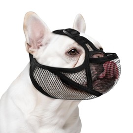 French Bulldog Muzzle with Breathable Open Eye Hole Design, Allows Tongue Extension - Soft Short Snout Dog Muzzle for French Bulldog, Pug, Shih Tzu to Prevent Biting Allow Drink & Feed(XL,Black)