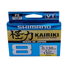 SHIMANO Kairiki 8, 150 Meter, Yellow, 0.05 mm/5.3 kg, Braided Fishing Line, 59WPLA58R30