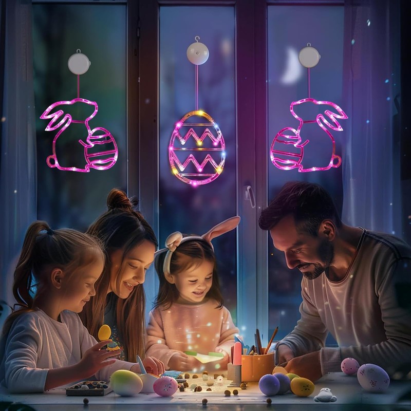 ZKFSIE Easter Window Lights Easter Decorations, 2 Pack Easter Bunny