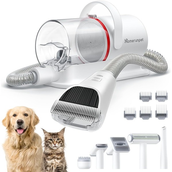 HomeRunPet Pet Grooming Vacuum Suction 99% Pet Hair, Ultra-Quiet Dog Grooming Kit with 1.85L Dust Cup, 6 Pet Grooming Tools to Shedding Pet Hair, Home Cleaning for Dogs, Cats and Other Animals