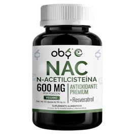 Oby NAC 600mg + Trans Resveratrol 98% | Antioxidante Precursor De Glutation | N-acetyl Cysteine Aminoacido Soporte Celular | Oby Vitaminas Hombre Y Mujer | Suplemento Premium Vegano | 60 Capsulas