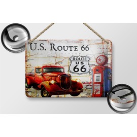 FEMER Tin Sign Retro 18 x 12 cm US Route 66 Vintage Car Petrol Station Decorative Sign