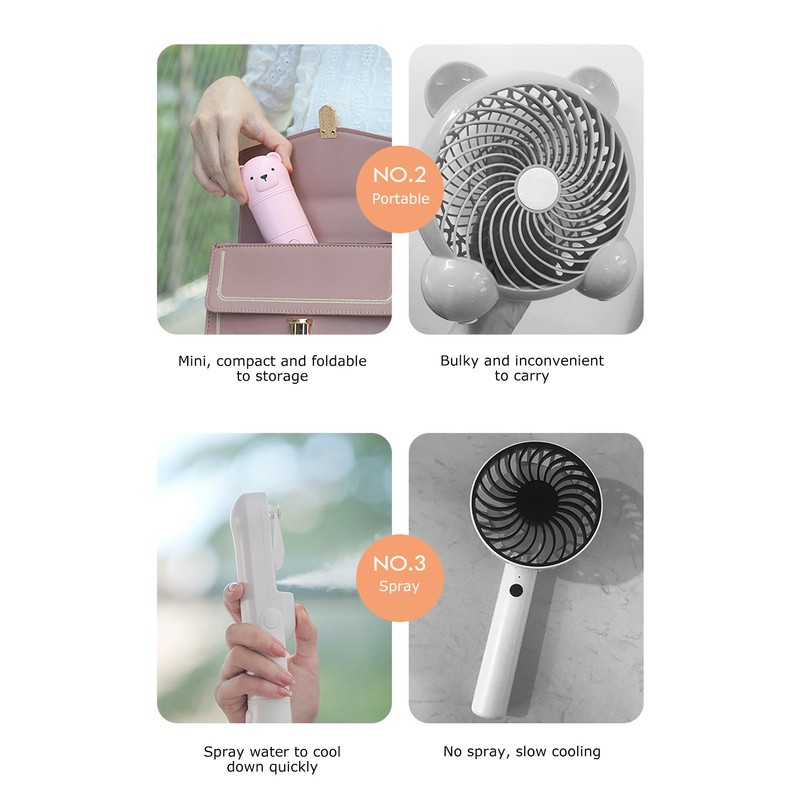Hand Held Fan Mini Foldable Battery Operated Fan Humidification Cartoon