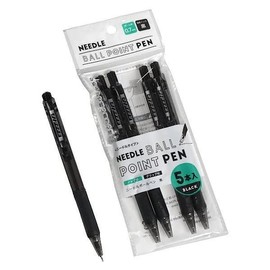 Retractable Ballpoint Pen, Black, 0.03 inches (0.7 mm), Pack of 5