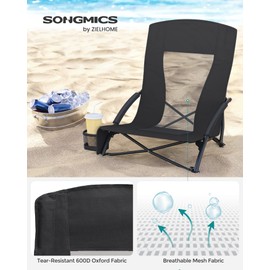 SONGMICS Portable Beach Chair, Folding Camping Chair with High Backrest, Cup Holder, Outdoor Picnic Chair, Lightweight, Heavy-Duty, Max. Load 330 lb, Blue UGCB061Q02