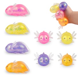 Axolotl Squisheez Stretch Balls, Squishy Axolotl 4 Pack, Stress Relief Balls (Set of 4) - Anxiety Relief Squeezing Squishy Balls Funny Fidget Toy