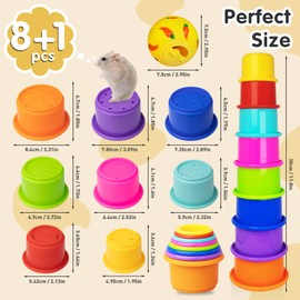 Iffitya 8 Pcs Colorful Stacking Cups and a Ball for Rabbits, Colorful Bunny Toys for Rabbits and Small Animals, Nesting Rabbit Toys of Different Sizes, Bunny Stacking Cups for Hiding Food and Playing