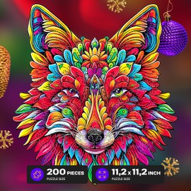 ESC WELT Wooden Fox Mandala Puzzle 200 Pieces - Captivating Mind Entertainment for Teens and Adults - Fun and Environmentally Friendly Toy - Challenging Jigsaw Game - Wooden Puzzle