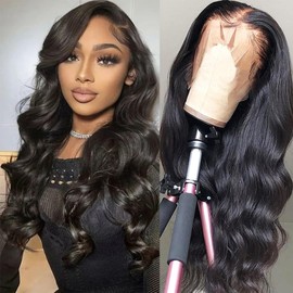 INVITEYOU Body Wave Lace Front Wigs Human Hair 13x4 HD Transparent Lace Frontal Wigs for Black Women 180% Density Glueless Wigs Human Hair Pre Plucked with Baby Hair (18inch)