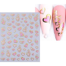 6 Sheets Glitter Heart Nail Stickers for Nail Art, Heart Nail Decals 3D Self-Adhesive Glitter Love Heart Nail Art Stickers Holiday Nail Supplies Charms for Women Girls Valentine's Day Nail Decoration