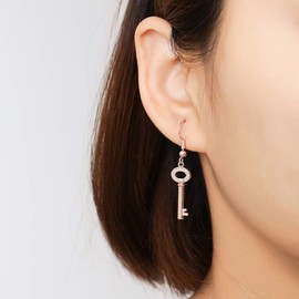 Key Dangle Earring for Women, Hypoallergenic Medical Hook Silver Plated and Rose Gold Drop Earrings with Zircon Crystal Jewelry Gift for Mom, Friends
