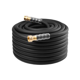 Heavy Duty Premium Garden Hose 100ft x 5/8", 300PSI Working, 1000PSI Burst, Hybrid Rubber Water Hose with Transparent Swivel Handle - Hot/Cold Water - Five Layered Braiding with Brass fittings (Black)