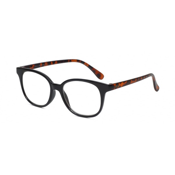 Calabria L 15576 Round Eyeglasses Frame Black Crystal Tortoise Havana