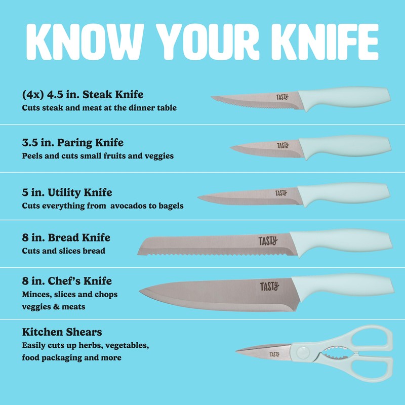 Tasty Kitchen Knife Set with Block, Cutlery Set includes Chef,