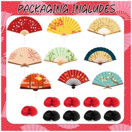 9 Pcs Folding Fans Honeycomb Centerpieces Japanese Folding Fans Birthday Centerpiece Decorations Folding Fans Table Decorations for Folding Fans Party Decorations Party Supplies