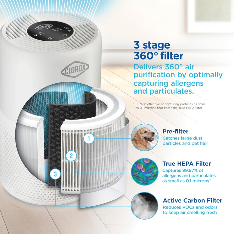 Clorox Medium Room Air Purifier True HEPA Replacement Filter, 1,000