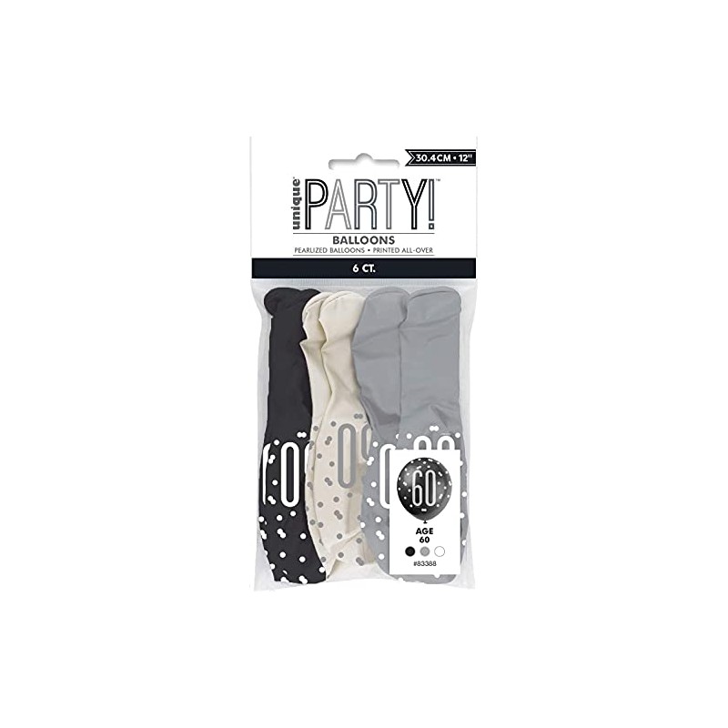 Dazzling 60th Glitz Black, Silver & White Premium Latex Balloons
