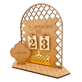 Ramadan Advent Calendar Eid Mubarak Wooden Countdown Calendars Tracker Date Gift for Kids Arabic Muslim Islamic Holiday Table Home Decorations DIY Inspiration Reusable (C)