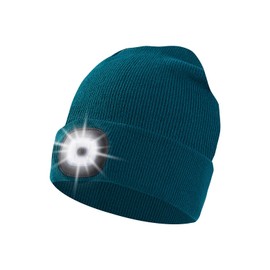 Unisex Beanie Hat with Light, USB Rechargeable LED Headlamp Cap Warm Knit Hats for Winter Safety，Gifts for Men Women Dad Peacock Blue