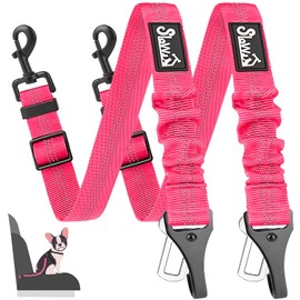 SlowTon 2 Pack Dog Seat Belt, 2 in 1 Attachment, Hook Latch Bar or Seatbelt Buckle with Elastic Nylon Bungee Buffer Adjustable Reflective Nylon Safety Belt Tether Connect to Dog Harness (2pack-FL)