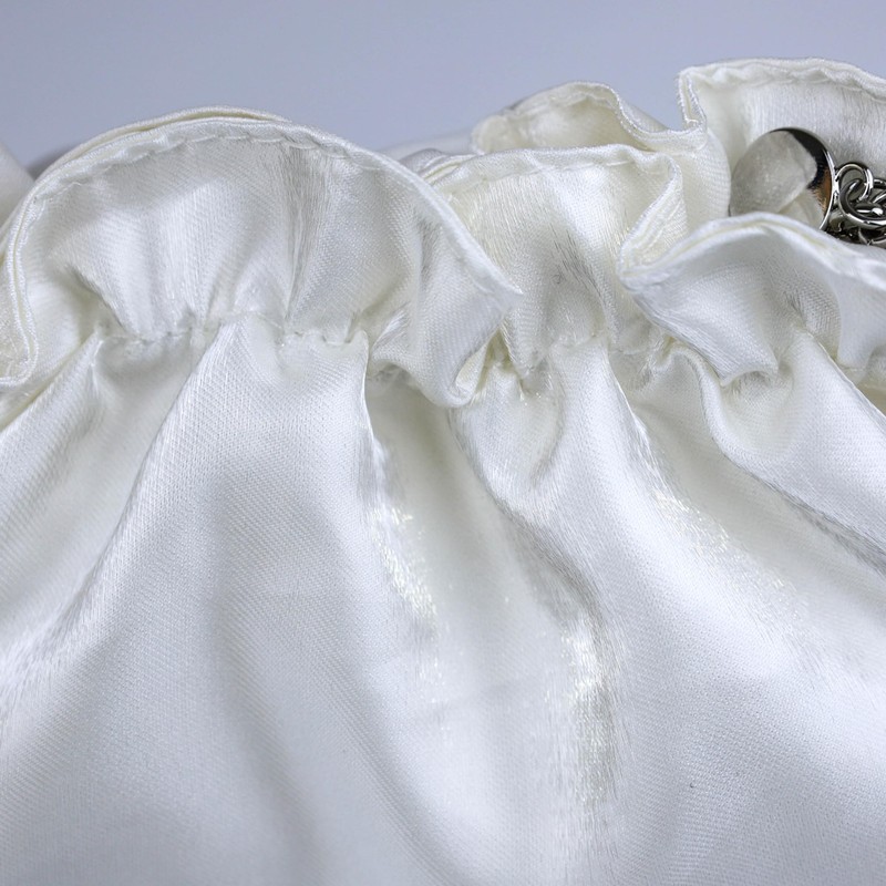 Lauusiusi Creamy White Satin Bride Cosmetic Bag Something Blue Embroidered