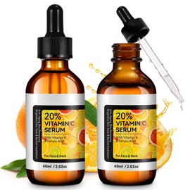 2PC Vitamin C Serum Gesicht 60 ml - 20% Vitamin C Serum Hochdosiert mit Vitamin E & Hyaluronsäure,Anti-Aging & Hauterneuerung,Hautaufhellung & Feuchtigkeitsserum Vitamin C für Gesicht,Parfümfrei