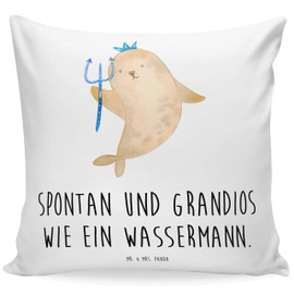 Mr. & Mrs. Panda 40 x 40 cm Aquarius Zodiac Sign Cushion, Gift, Astrology, Decorative Cushion, Sofa Cushion, Birthday February, Cushion Covers, Ascendant