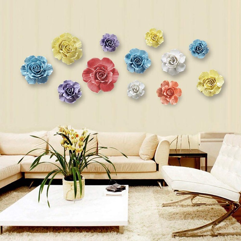 ALYCASO Rose Ceramic Flower Wall Décor Artificial 3D Flower Wall