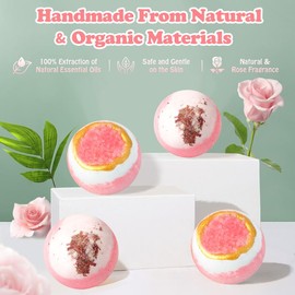 Dried Flower Bath Bombs Salt Balls Gift Set - Rose Extract Essential Oils, Moisturizing for Dry Skin, Nourishing Aroma Gift for Men & Women Comfort Skincare Foam Scented Cosmetic bridesmaid gifts couples gift Organic Cleanser - quantity: 8 bath bombs (4 
