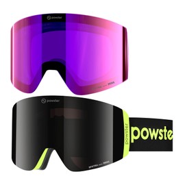Powster Ski Goggles Snow OTG Snowboard Goggles Magnetic Interchangeable Lens Frameless UV Protection Anti-fog mobile Skating PSBlackBlackFlorE