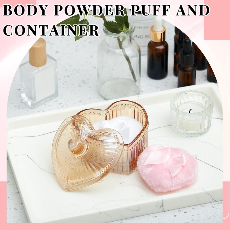Tioncy 3 Pcs Large Body Powder Puff and Container Valentine's