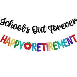 Teacher Retirement Banner, School's Out Forever Happy Retirement, Teacher Retired Farewell Party Decorations, Pre-strung