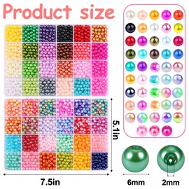 2400PCS 6mm Round Pearl Beads for Bracelets Making,48 Colors Pearl Beads for Jewelry Making Small Pearl Filler Beads for DIY Craft Necklace Earrings