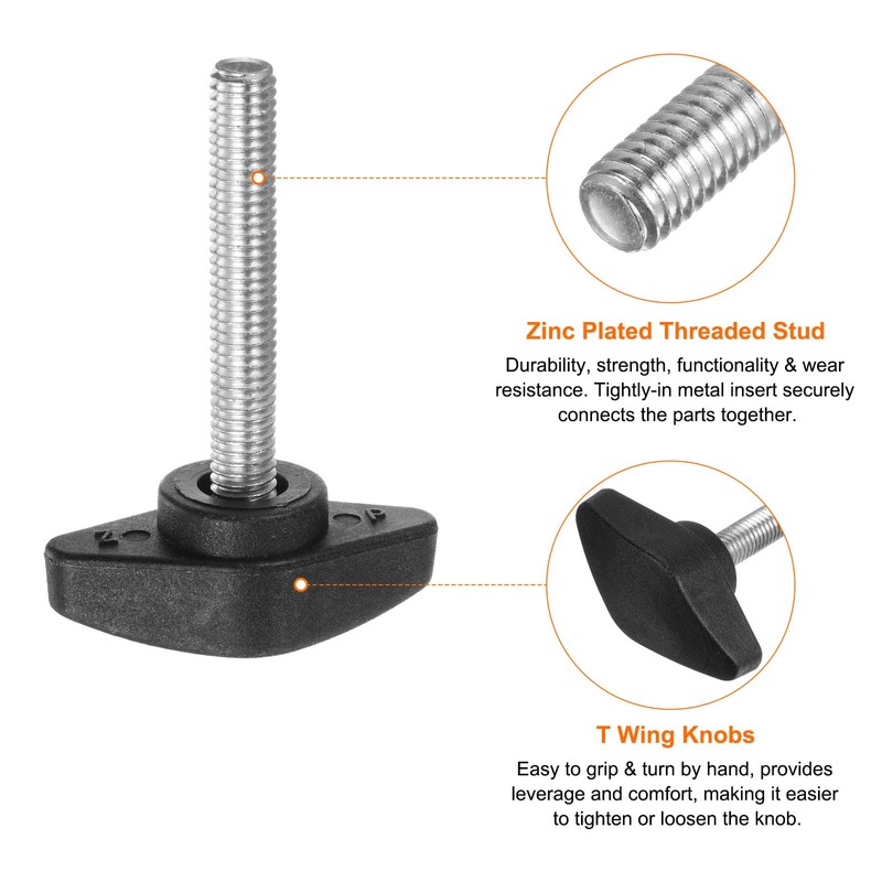sourcing map 4pcs Tee Wing Knobs Thumb Screws M6 x