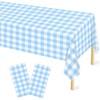 Light Blue Gingham Tablecloth - Premium Durable PEVA, Waterproof &
