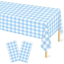 Light Blue Gingham Tablecloth - Premium Durable PEVA, Waterproof & Spill-Proof, Easy Clean - Perfect for Parties, Picnics, Birthdays, Outdoor & Indoor Use