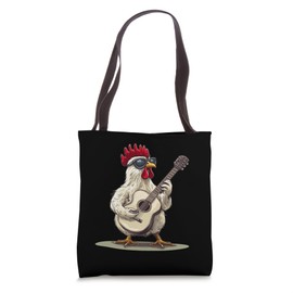 White Chicken with Cool Guitar Costume for Adults and Kids Tote Bag