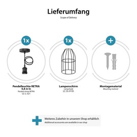 ledscom.de Retro Vintage Pendant Light Black E27 Socket Cage Shade 122 mm Diameter Pack of 2