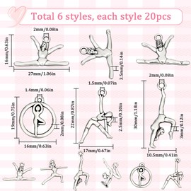 SUNNYCLUE 1 Box 120 Pieces 6 Styles Gymnastics Pendant Silver Gymnastics Pendant Alloy Athletes Sport Tibetan Antique Cheerleader Sports Spirit Dancer Pendant for Jewellery Making Pendant DIY Crafts