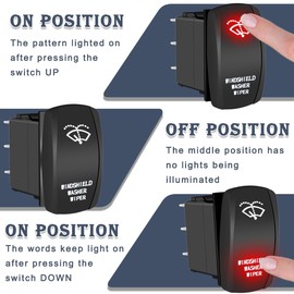 MKBKLLJY 2PCS Windshield Wiper Rocker Switch Red Led Light Momentary 7Pin 3 Positions DPDT (ON)-Off-(ON) 12V 24V with 6.3mm Terminal Transparent Sheath for Automotive Car Caravan Vessel Camper