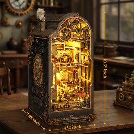 Book Nook, DIY Miniature House Kit, 3D Puzzle Wooden, LED Lights, Decor Crafts for Adults Teen Gifts(Steampunk Industria)