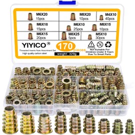 Threaded Insert Wood Screw-in Nut Screw in Sleeves M4 M5 M6 M8 M10 Pack of 170 Zinc Alloy Ram - Pamuffe Allen Nuts Assortment for Wooden Furniture (170)