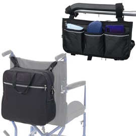 WRQIOO 2 Set Wheelchair Bag, Reflective Strip Wheelchair Bags for Back of Chair,Wheelchair Side Bag, Wheelchair Backpack for Most Wheelchairs, Walkers or Rollators