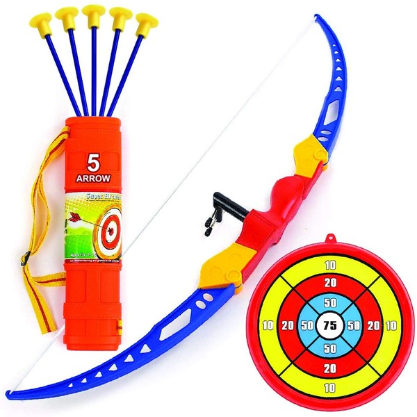Toysery Bow and Arrow Set for Kids – Archery Toy with Recurve Bow with 5 Suction Cup Arrows, Target Stand, and Quiver – Hunting Practice Safe Outdoor Play Toys for Children Above 6 Years of Age