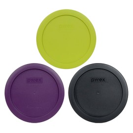 Pyrex 7201-PC 4 Cup Round Plastic Lids (1) Purple, (1) Black, and (1) Edamame Green - 3 Pack